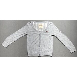 Y2K Hollister Cardigan‎ Sweater Womens Sz Small Gray Cropped Seagull Cotton Boho